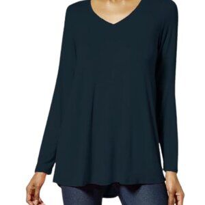 HUE Utopia Women's Long Sleeve V-Neck Hi-Lo Hem Legging Tunic Tee, Blue, Large